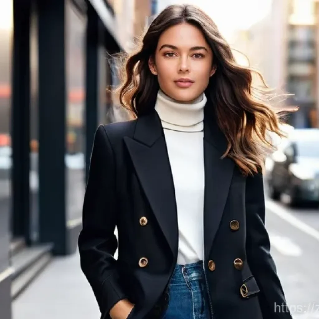 빈티지 스타일 셀럽 코디 분석 - **Prompt 1: Modern City Chic with a Vintage Touch**
"A confident woman in her late 20s, walking ...