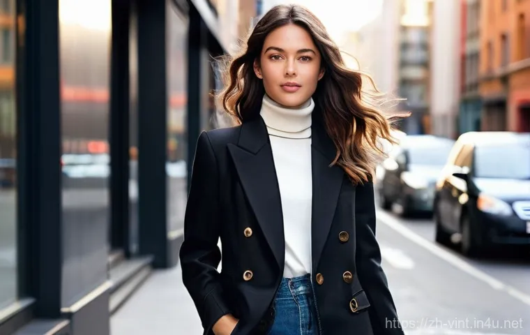 빈티지 스타일 셀럽 코디 분석 - **Prompt 1: Modern City Chic with a Vintage Touch**
    "A confident woman in her late 20s, walking ...