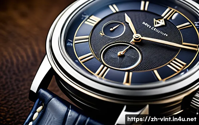 빈티지 시계 감정 방법 - A highly detailed close-up image of a vintage luxury wristwatch case, emphasizing the texture and we...