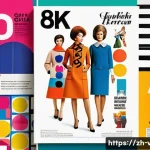 빈티지 패션 잡지 컬렉션 - A vibrant 1960s vintage fashion magazine cover featuring bold geometric patterns and bright colors, ...