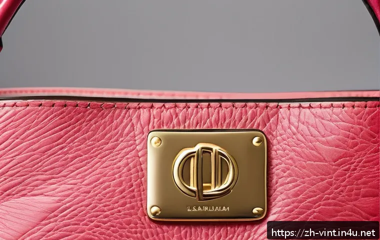 중고 명품 감정 방법 - A close-up, highly detailed image of a luxury LV handbag focusing on the texture and material of gen...