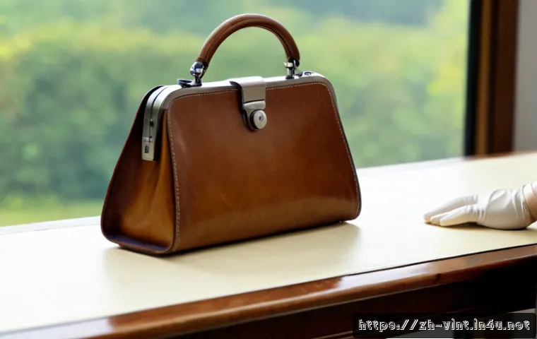 명품 빈티지 가방 구매 가이드 - Photorealistic luxury vintage handbag authentication scene, close-up of a pristine brown leather han...
